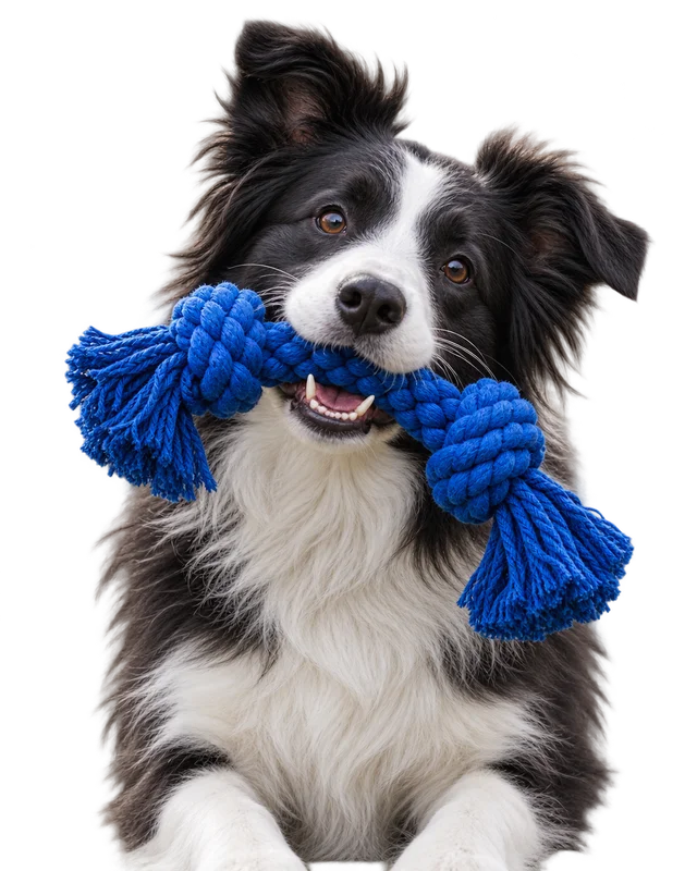 Border collie avec son jouet bleu (illustration)
